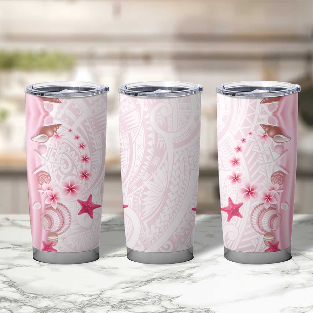 Pink Plumeria Sea Shell Tumbler Cup Starfish Polynesian Pattern - Polynesian Pride