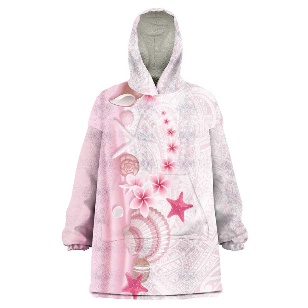 Pink Plumeria Sea Shell Wearable Blanket Hoodie Starfish Polynesian Pattern - Polynesian Pride