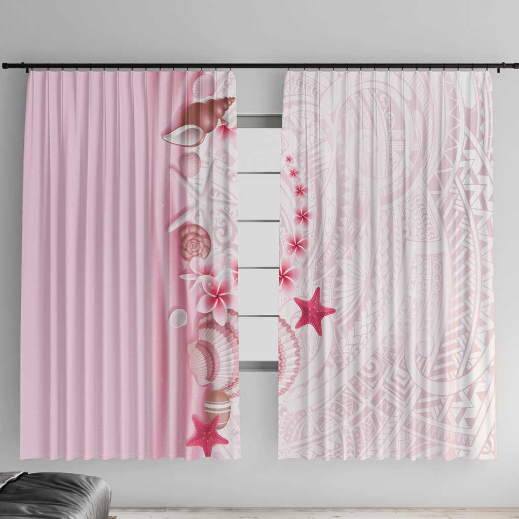 Pink Plumeria Sea Shell Window Curtain Starfish Polynesian Pattern - Polynesian Pride