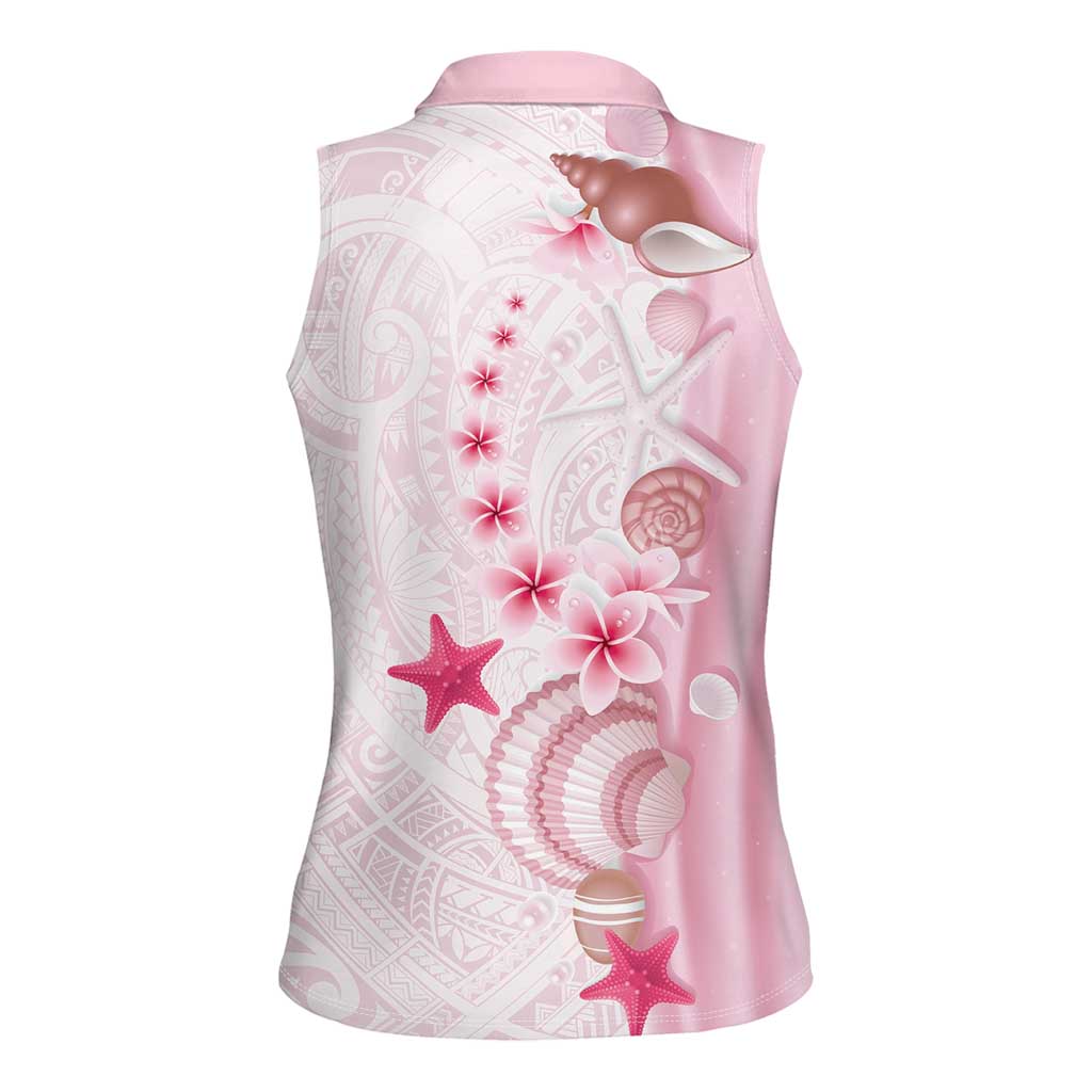 Pink Plumeria Sea Shell Women Sleeveless Polo Shirt Starfish Polynesian Pattern - Polynesian Pride