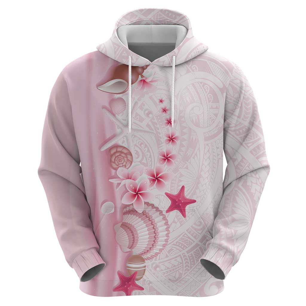 Pink Plumeria Sea Shell Zip Hoodie Starfish Polynesian Pattern - Polynesian Pride