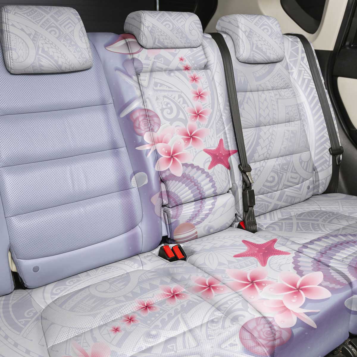 Purple Plumeria Sea Shell Back Car Seat Cover Starfish Polynesian Pattern - Polynesian Pride