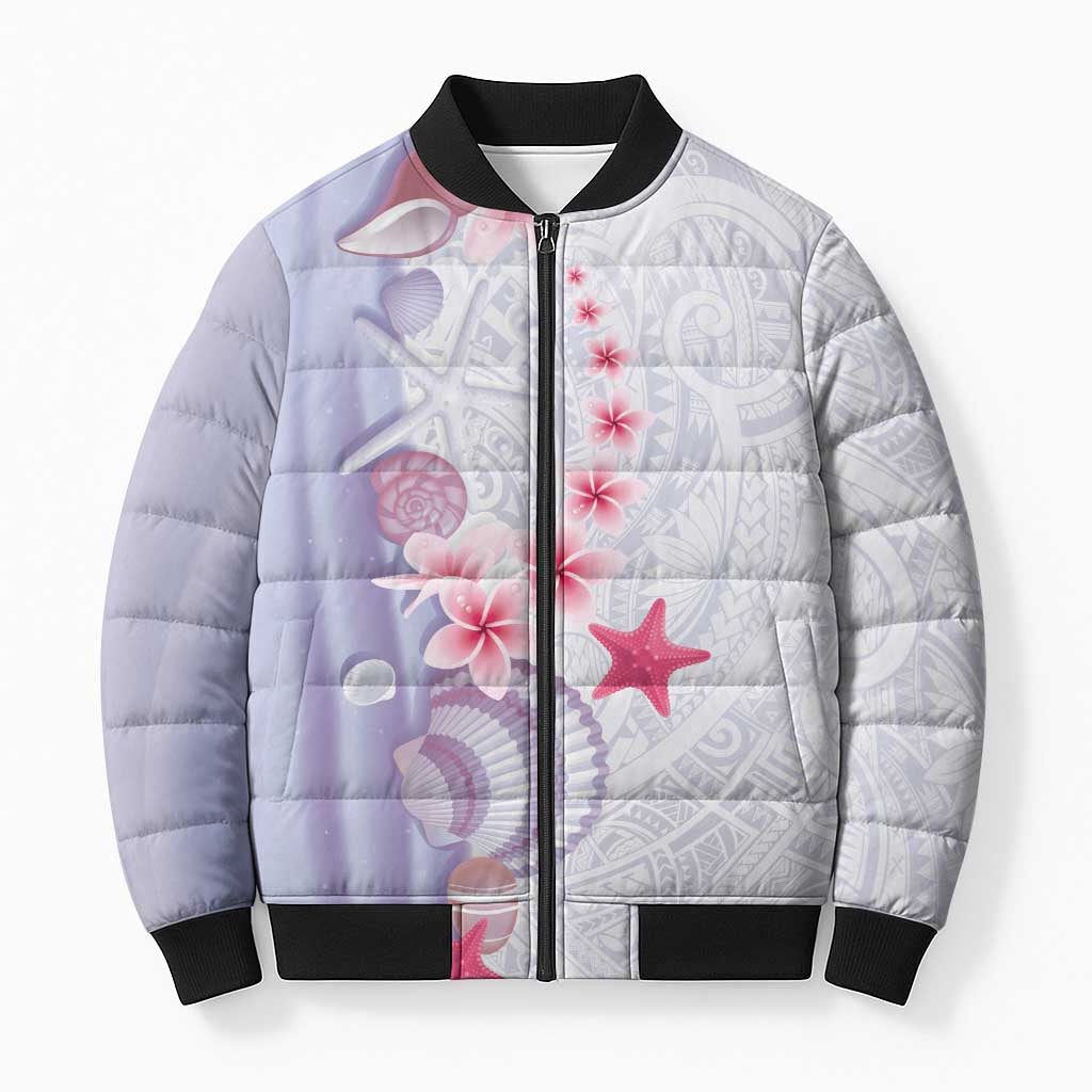 Purple Plumeria Sea Shell Bomber Puffer Jacket Starfish Polynesian Pattern - Polynesian Pride