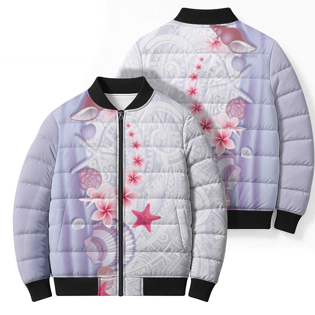 Purple Plumeria Sea Shell Bomber Puffer Jacket Starfish Polynesian Pattern - Polynesian Pride