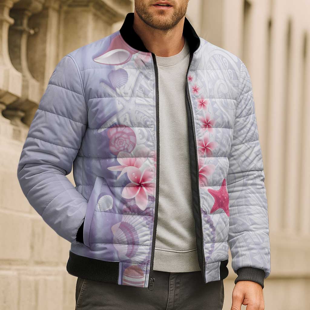 Purple Plumeria Sea Shell Bomber Puffer Jacket Starfish Polynesian Pattern - Polynesian Pride