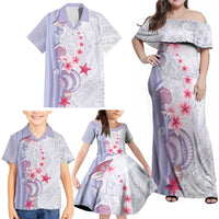 Purple Plumeria Sea Shell Family Matching Off Shoulder Maxi Dress and Hawaiian Shirt Starfish Polynesian Pattern LT01 - Polynesian Pride