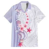 Purple Plumeria Sea Shell Family Matching Off Shoulder Maxi Dress and Hawaiian Shirt Starfish Polynesian Pattern LT01 Dad's Shirt - Short Sleeve Purple - Polynesian Pride