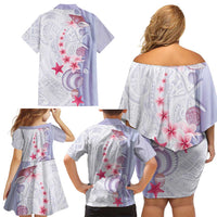 Purple Plumeria Sea Shell Family Matching Off Shoulder Short Dress and Hawaiian Shirt Starfish Polynesian Pattern LT01 - Polynesian Pride