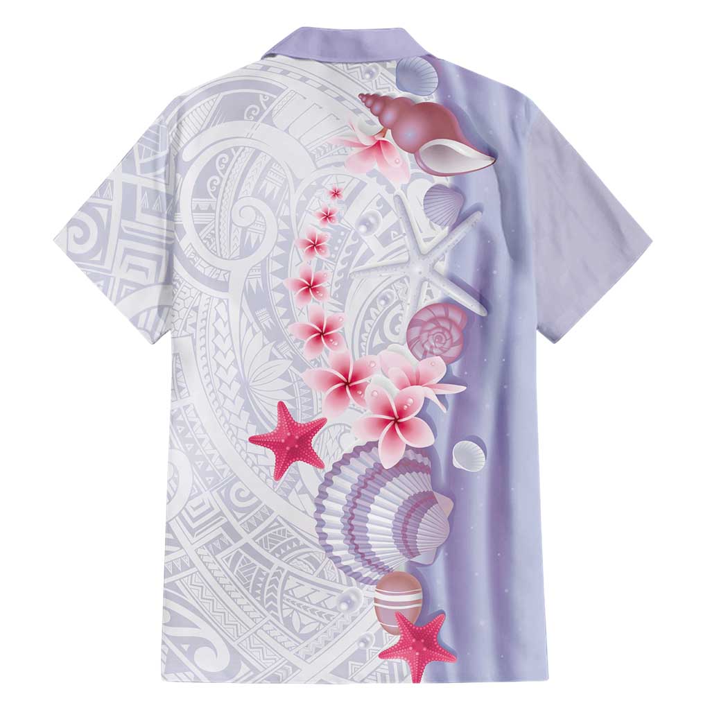 Purple Plumeria Sea Shell Family Matching Off Shoulder Short Dress and Hawaiian Shirt Starfish Polynesian Pattern LT01 - Polynesian Pride