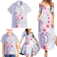Purple Plumeria Sea Shell Family Matching Summer Maxi Dress and Hawaiian Shirt Starfish Polynesian Pattern LT01 - Polynesian Pride