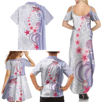 Purple Plumeria Sea Shell Family Matching Summer Maxi Dress and Hawaiian Shirt Starfish Polynesian Pattern LT01 - Polynesian Pride