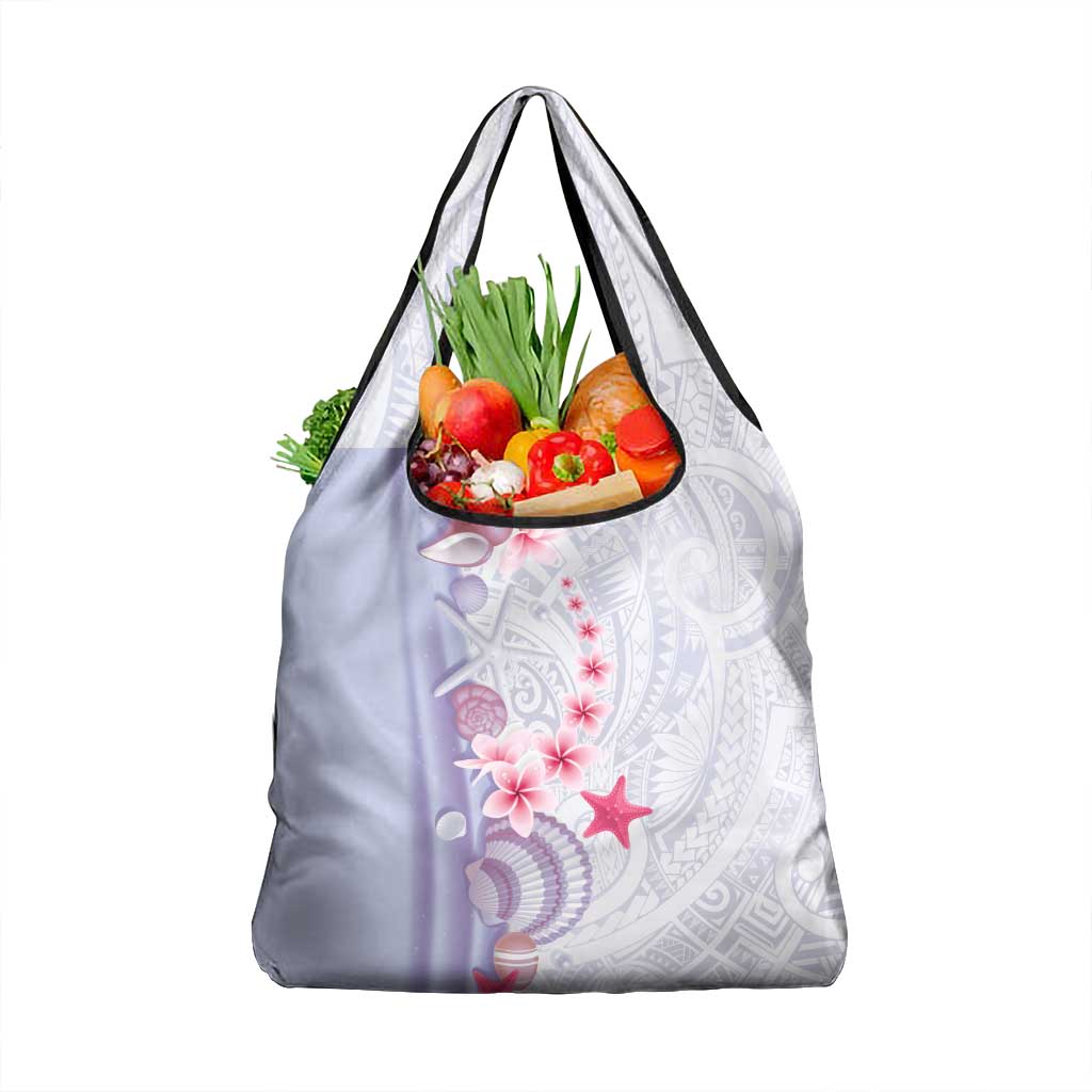 Purple Plumeria Sea Shell Grocery Bag Starfish Polynesian Pattern - Polynesian Pride