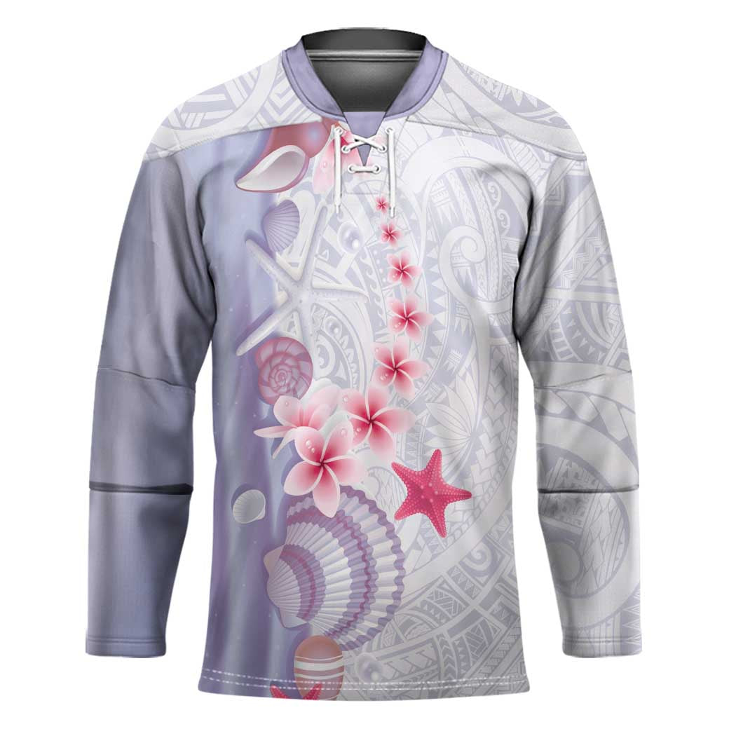 Purple Plumeria Sea Shell Hockey Jersey Starfish Polynesian Pattern - Polynesian Pride