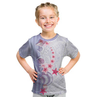 Purple Plumeria Sea Shell Kid T Shirt Starfish Polynesian Pattern - Polynesian Pride