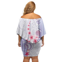Purple Plumeria Sea Shell Off Shoulder Short Dress Starfish Polynesian Pattern - Polynesian Pride