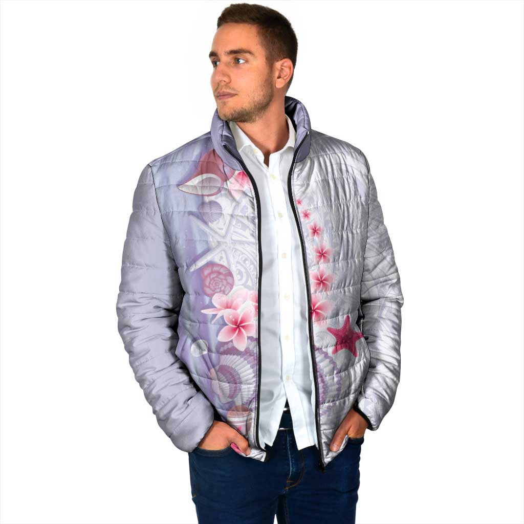 Purple Plumeria Sea Shell Padded Jacket Starfish Polynesian Pattern - Polynesian Pride