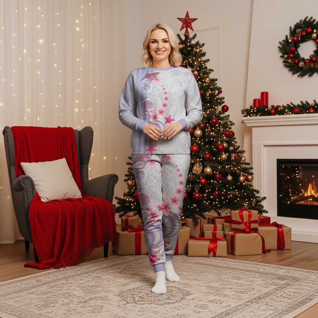 Purple Plumeria Sea Shell Christmas Pajama Set Starfish Polynesian Pattern - Polynesian Pride
