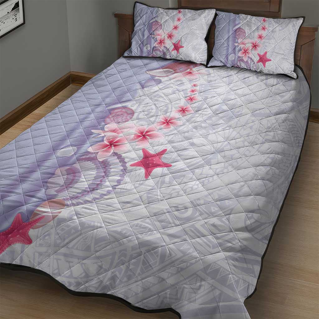 Purple Plumeria Sea Shell Quilt Bed Set Starfish Polynesian Pattern - Polynesian Pride