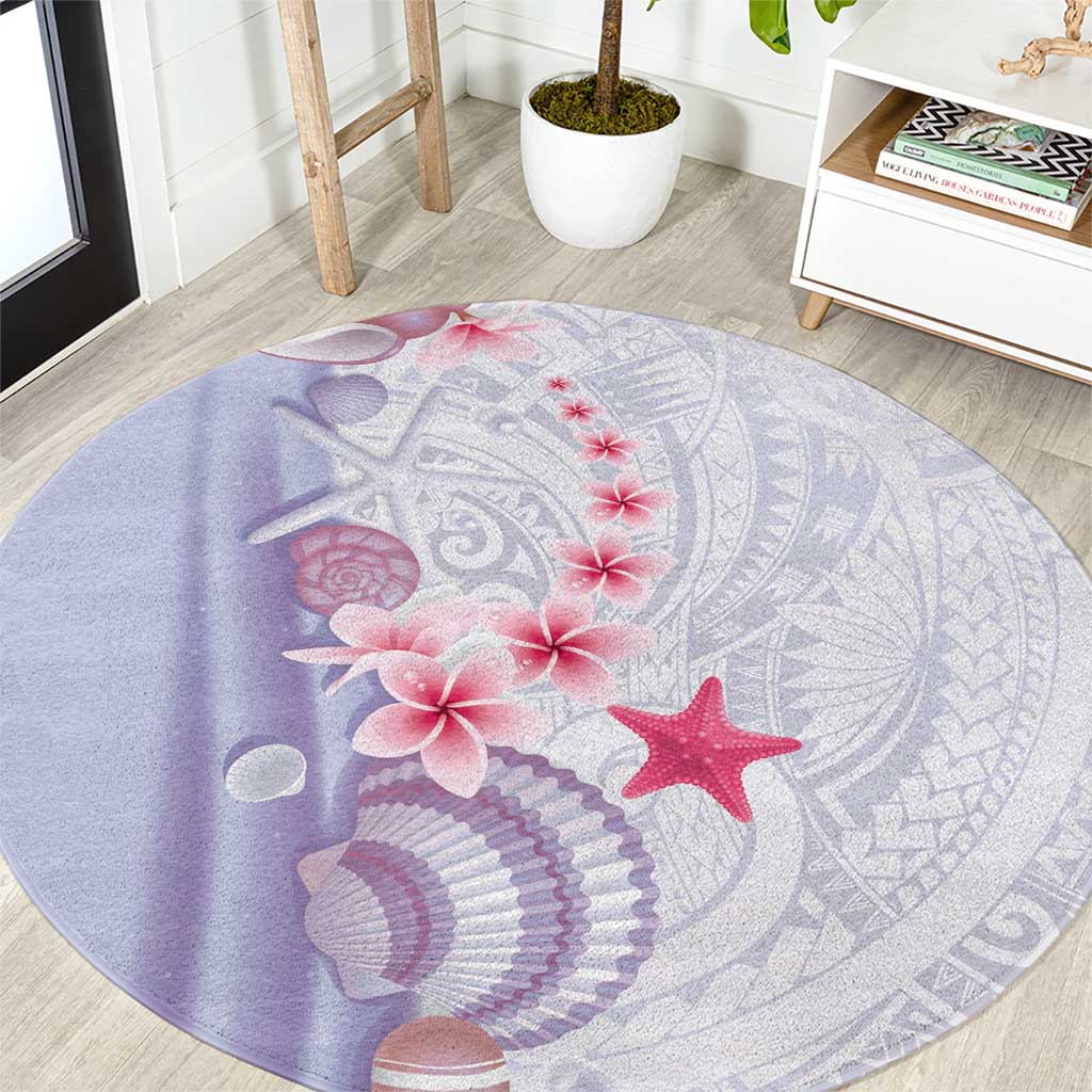 Purple Plumeria Sea Shell Round Carpet Starfish Polynesian Pattern - Polynesian Pride