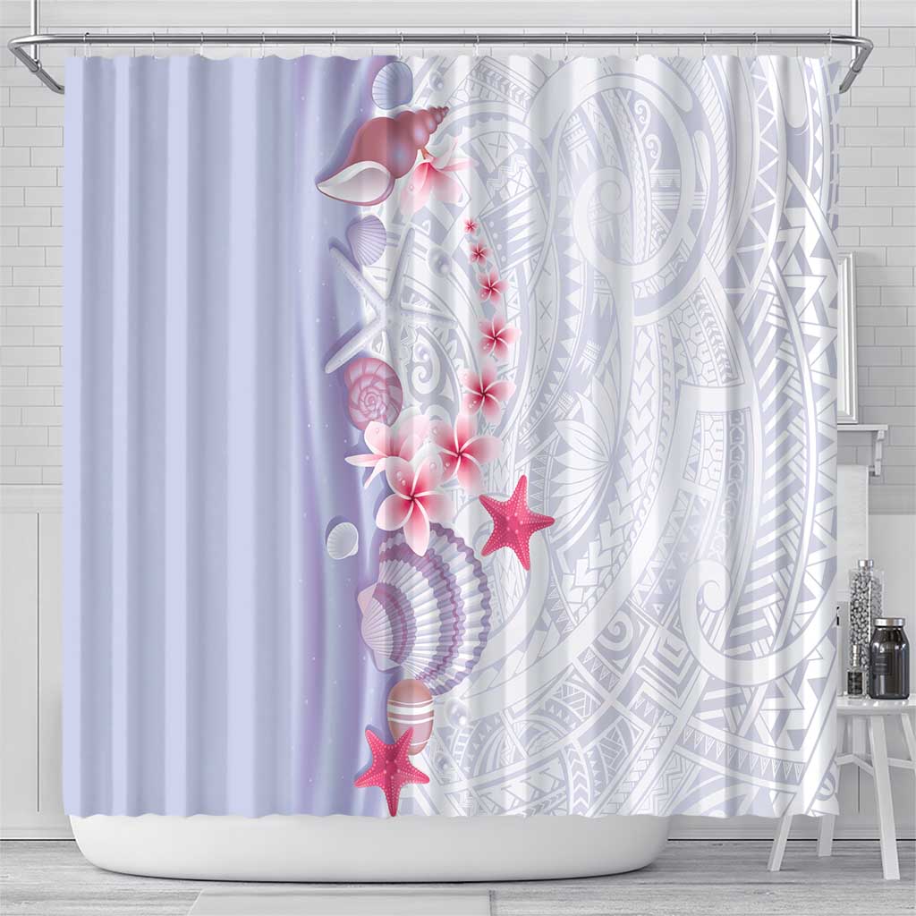 Purple Plumeria Sea Shell Shower Curtain Starfish Polynesian Pattern - Polynesian Pride