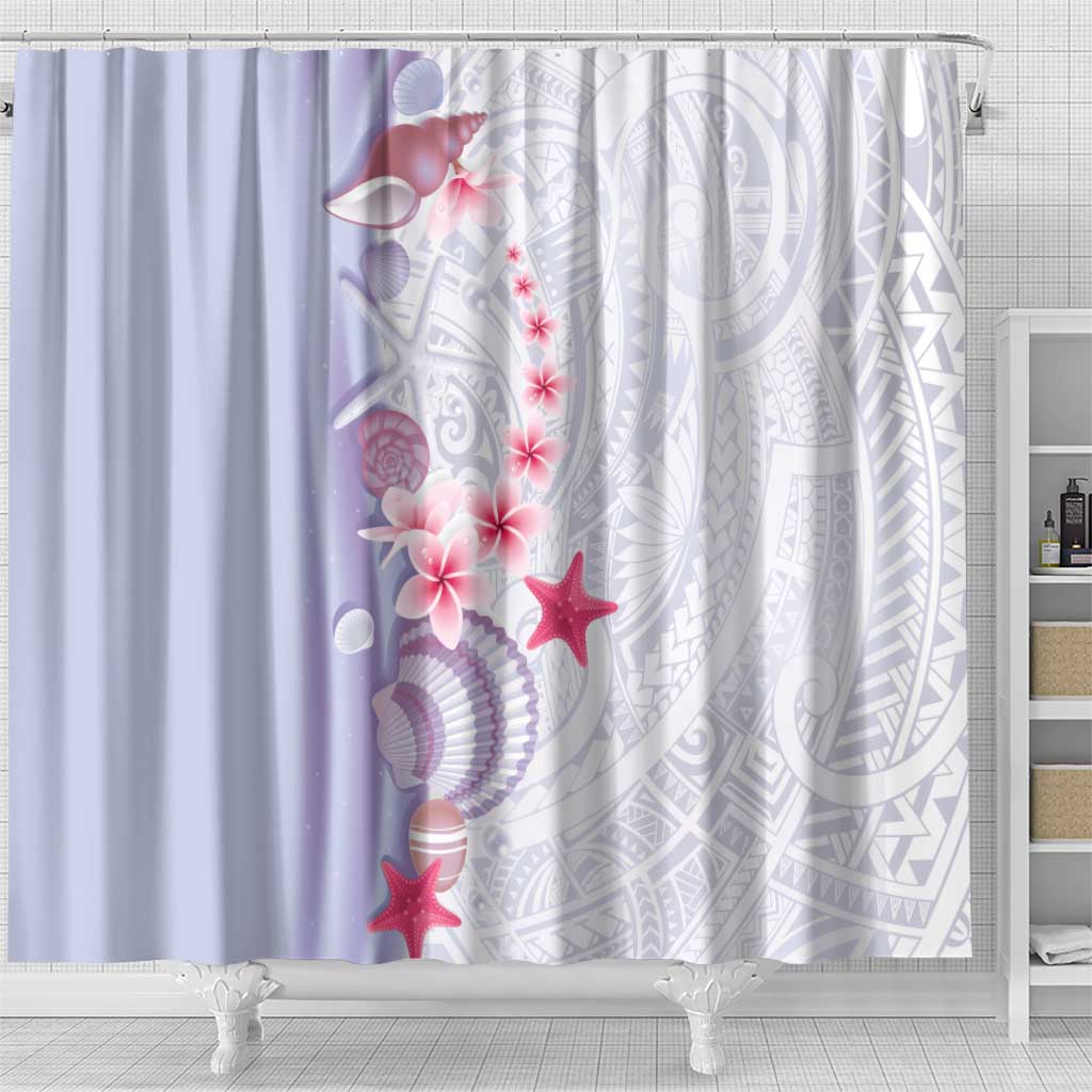 Purple Plumeria Sea Shell Shower Curtain Starfish Polynesian Pattern - Polynesian Pride