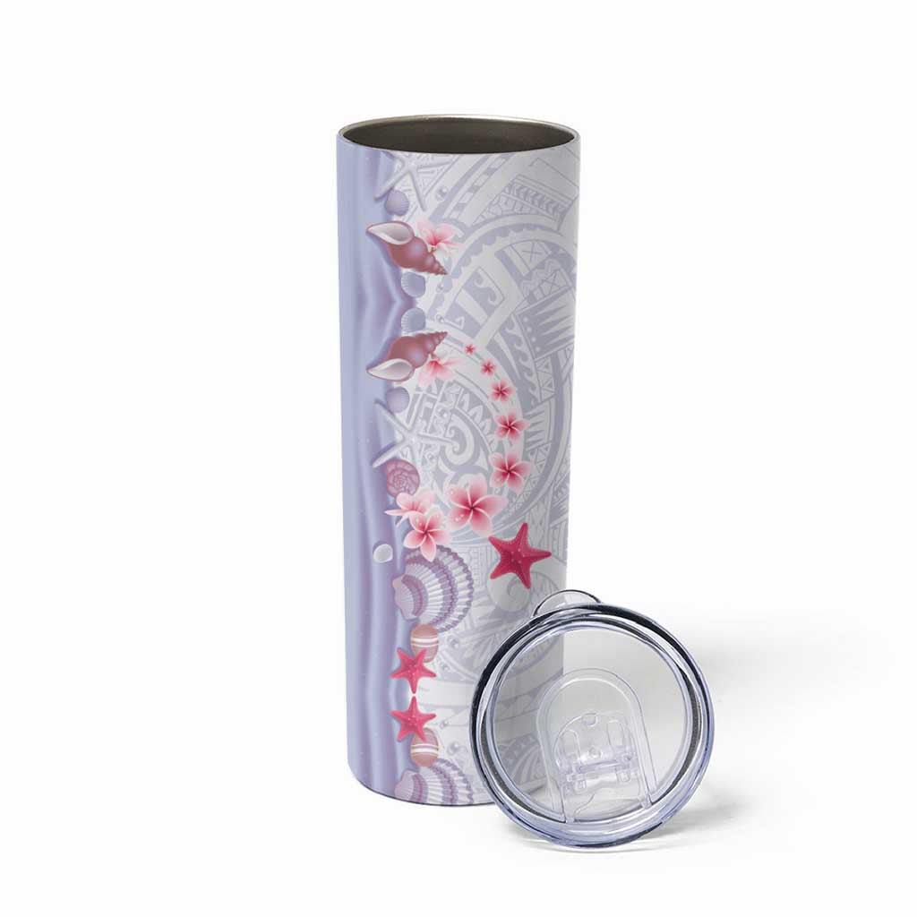 Purple Plumeria Sea Shell Skinny Tumbler Starfish Polynesian Pattern - Polynesian Pride