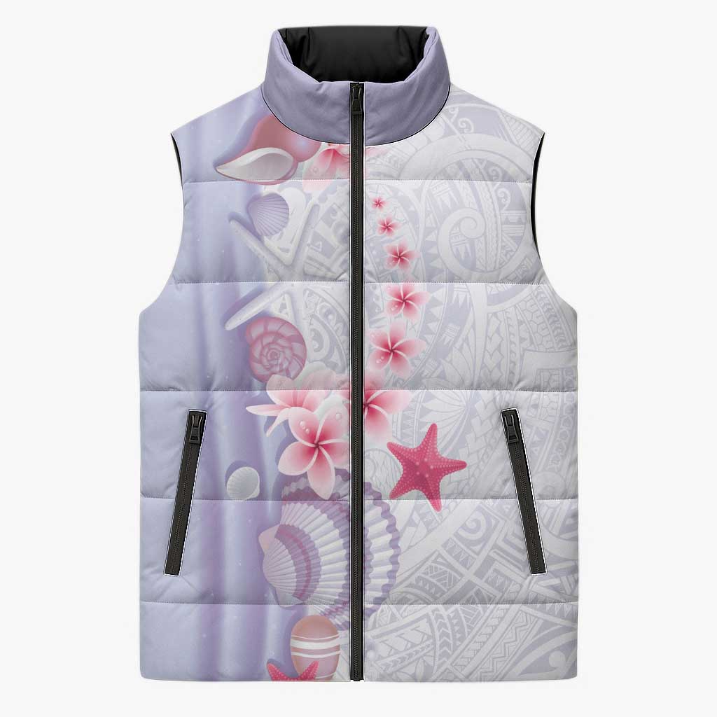 Purple Plumeria Sea Shell Sleeveless Puffer Jacket Starfish Polynesian Pattern - Polynesian Pride