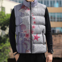 Purple Plumeria Sea Shell Sleeveless Puffer Jacket Starfish Polynesian Pattern - Polynesian Pride