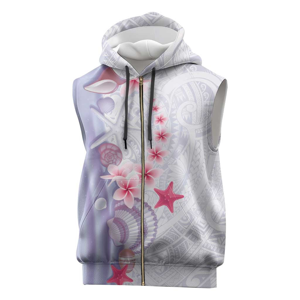 Purple Plumeria Sea Shell Sleeveless Zip Hoodie Starfish Polynesian Pattern - Polynesian Pride