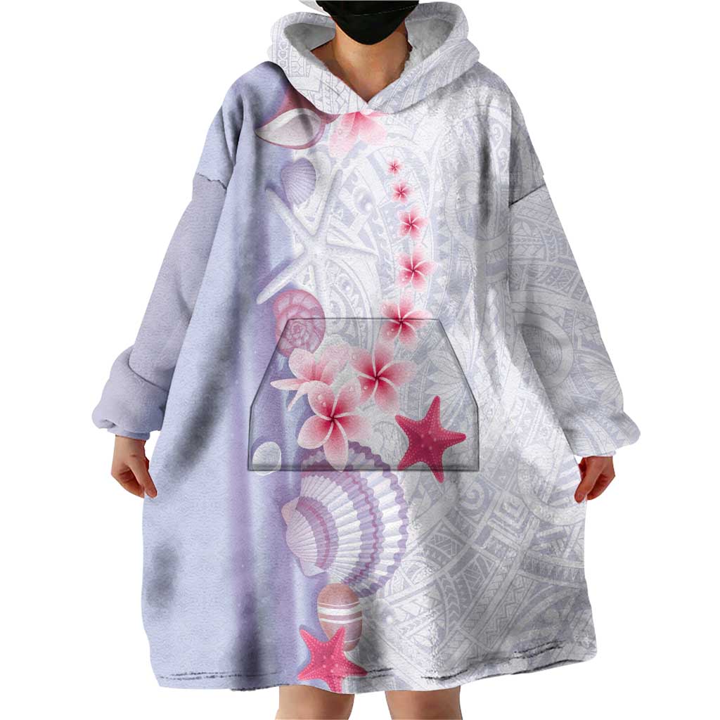 Purple Plumeria Sea Shell Wearable Blanket Hoodie Starfish Polynesian Pattern - Polynesian Pride