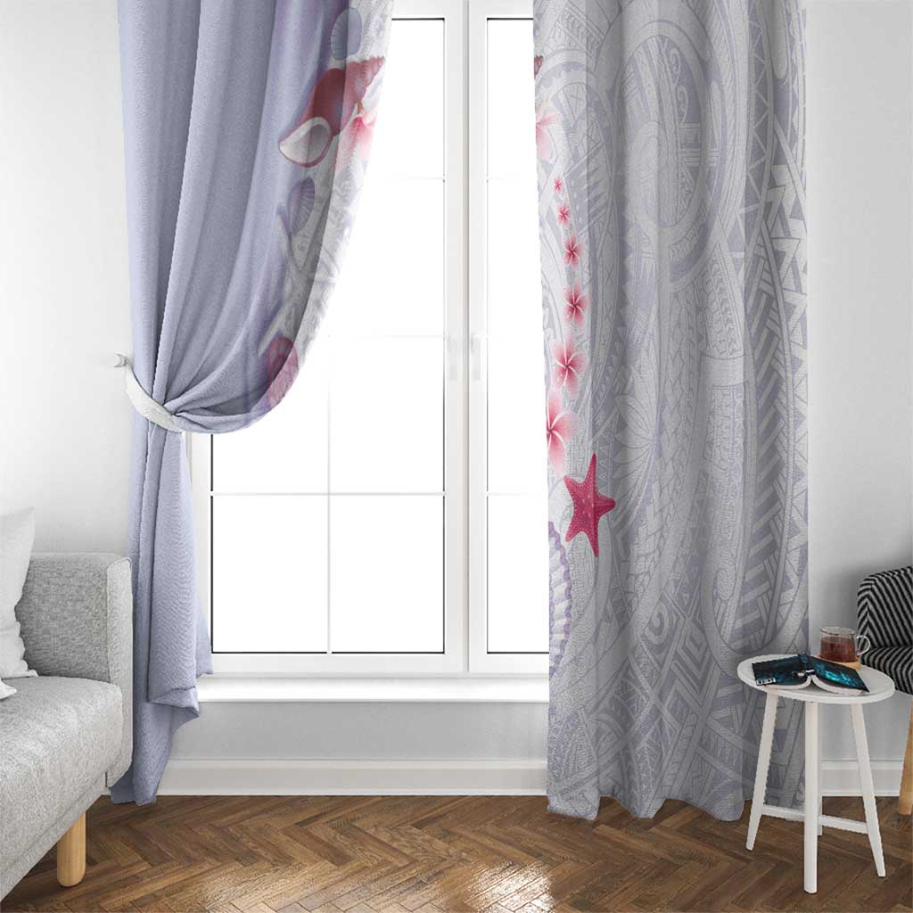 Purple Plumeria Sea Shell Window Curtain Starfish Polynesian Pattern - Polynesian Pride