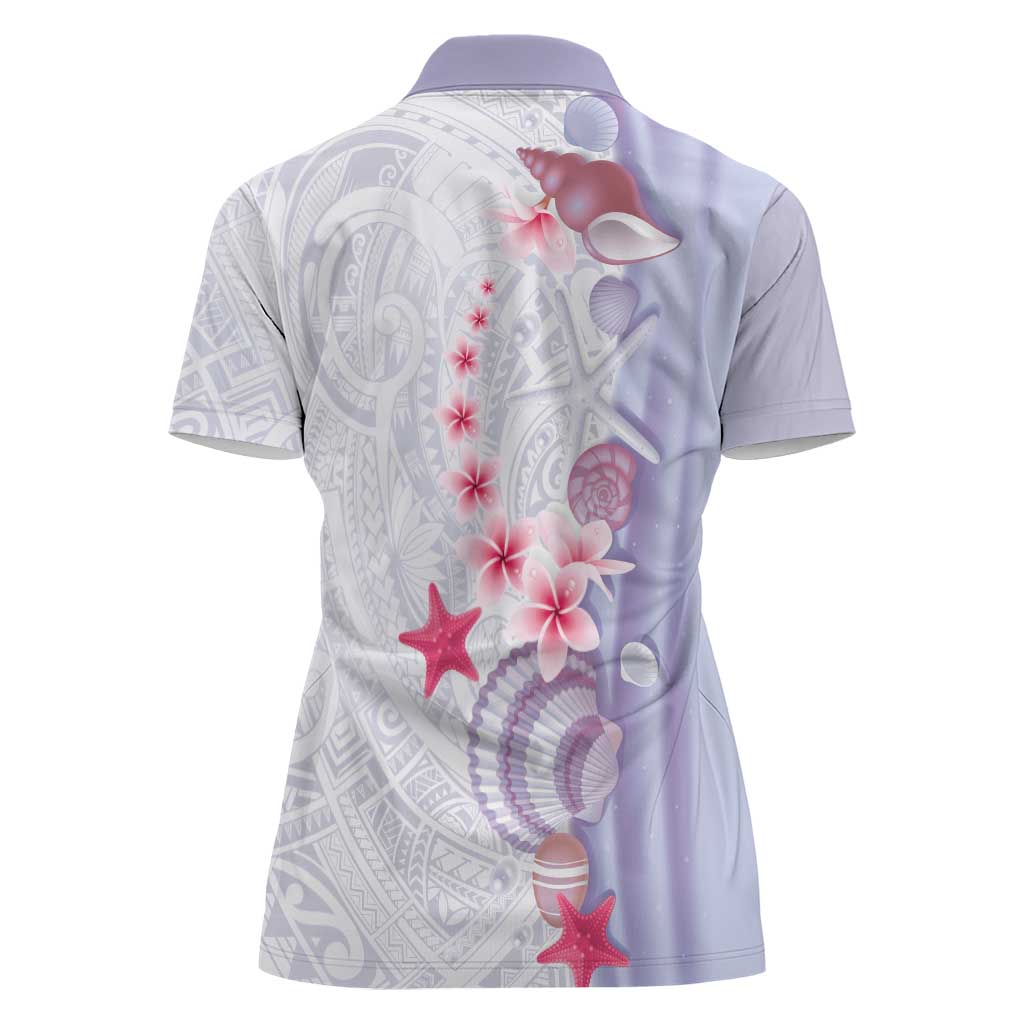 Purple Plumeria Sea Shell Women Polo Shirt Starfish Polynesian Pattern - Polynesian Pride