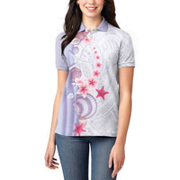 Purple Plumeria Sea Shell Women Polo Shirt Starfish Polynesian Pattern - Polynesian Pride