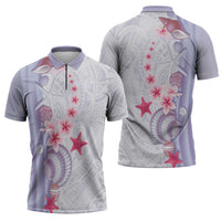 Purple Plumeria Sea Shell Zipper Polo Shirt Starfish Polynesian Pattern - Polynesian Pride