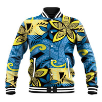 Plumeria Polynesian Pattern Baseball Jacket Unique Fantasy Blue Yellow