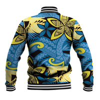 Plumeria Polynesian Pattern Baseball Jacket Unique Fantasy Blue Yellow