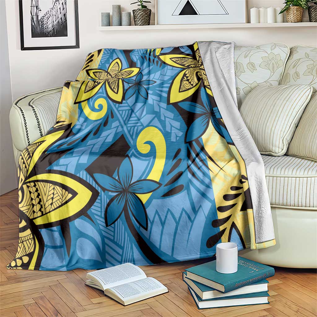 Plumeria Polynesian Pattern Blanket Unique Fantasy Blue Yellow