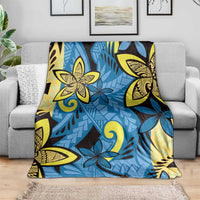 Plumeria Polynesian Pattern Blanket Unique Fantasy Blue Yellow