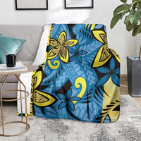 Plumeria Polynesian Pattern Blanket Unique Fantasy Blue Yellow
