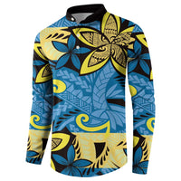 Plumeria Polynesian Pattern Button Sweatshirt Unique Fantasy Blue Yellow