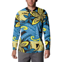 Plumeria Polynesian Pattern Button Sweatshirt Unique Fantasy Blue Yellow