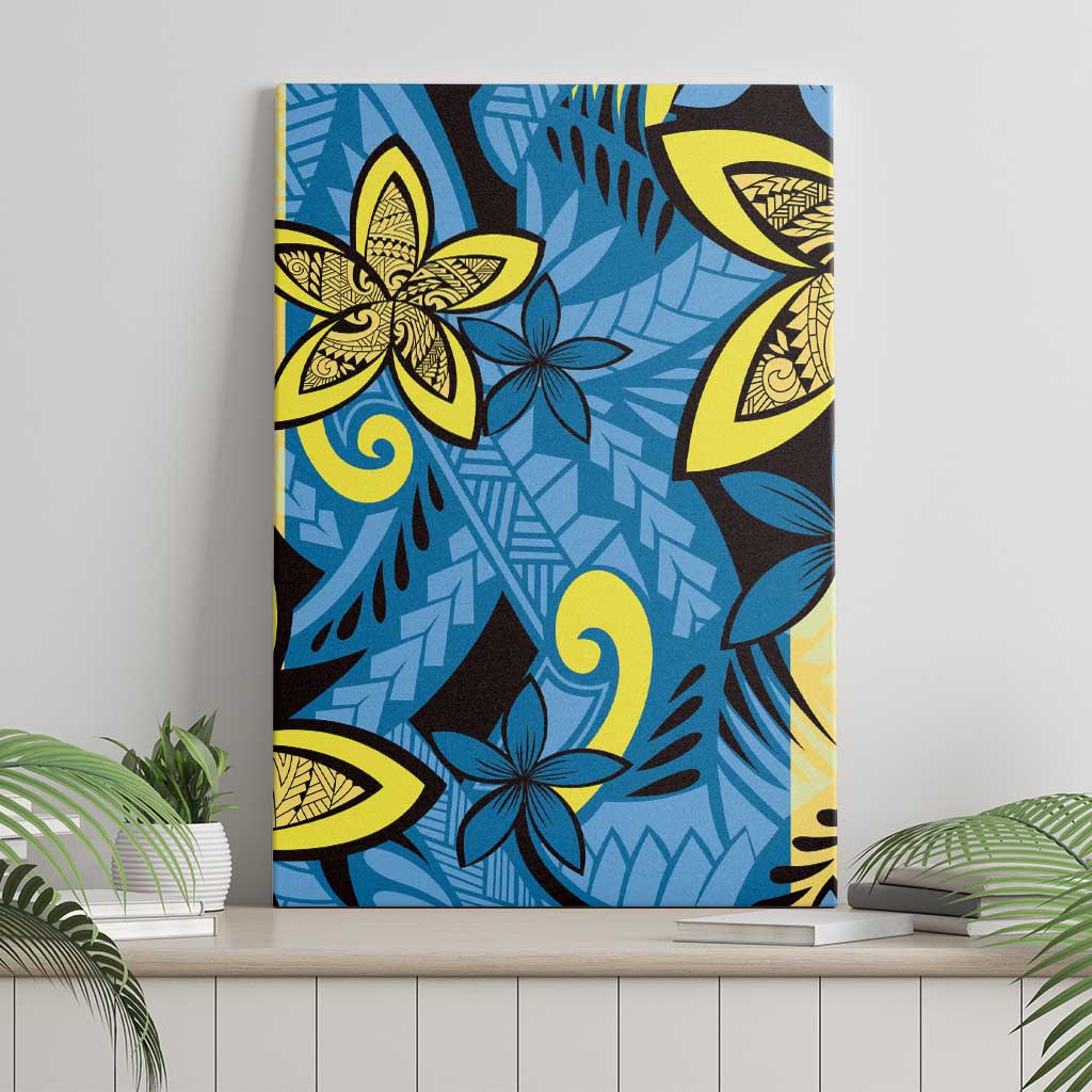 Plumeria Polynesian Pattern Canvas Wall Art Unique Fantasy Blue Yellow