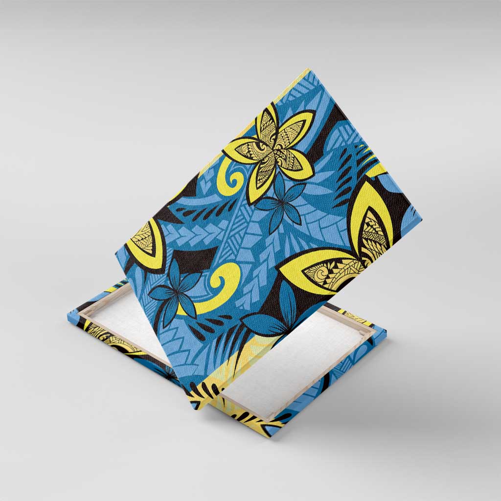 Plumeria Polynesian Pattern Canvas Wall Art Unique Fantasy Blue Yellow