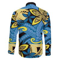 Plumeria Polynesian Pattern Family Matching Long Sleeve Bodycon Dress and Hawaiian Shirt Unique Fantasy Blue Yellow