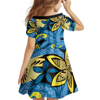 Plumeria Polynesian Pattern Family Matching Off Shoulder Maxi Dress and Hawaiian Shirt Unique Fantasy Blue Yellow