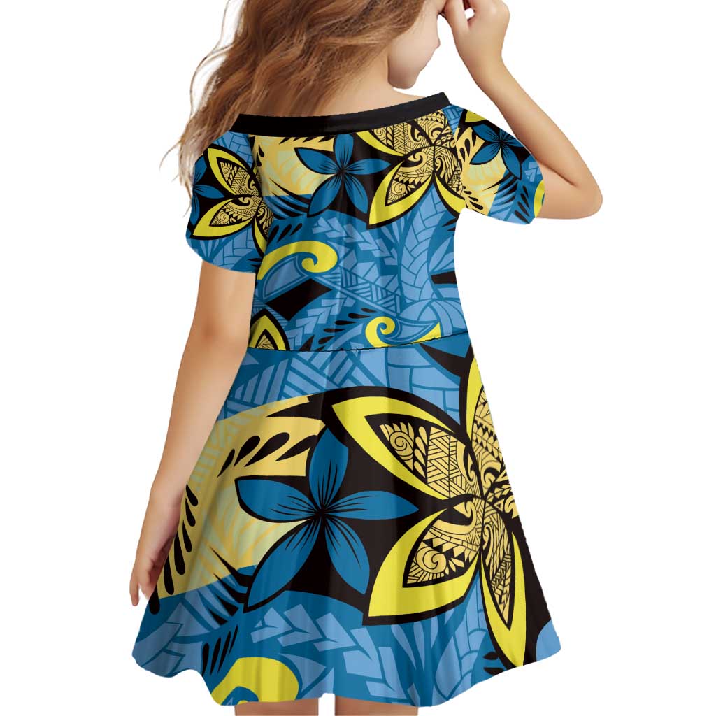 Plumeria Polynesian Pattern Family Matching Puletasi and Hawaiian Shirt Unique Fantasy Blue Yellow LT01 - Polynesian Pride