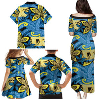 Plumeria Polynesian Pattern Family Matching Puletasi and Hawaiian Shirt Unique Fantasy Blue Yellow LT01 - Polynesian Pride