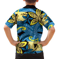 Plumeria Polynesian Pattern Family Matching Short Sleeve Bodycon Dress and Hawaiian Shirt Unique Fantasy Blue Yellow
