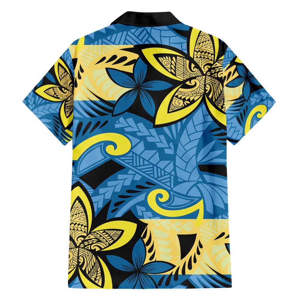 Plumeria Polynesian Pattern Family Matching Short Sleeve Bodycon Dress and Hawaiian Shirt Unique Fantasy Blue Yellow
