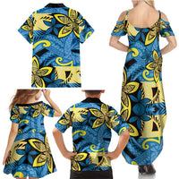 Plumeria Polynesian Pattern Family Matching Summer Maxi Dress and Hawaiian Shirt Unique Fantasy Blue Yellow LT01 - Polynesian Pride